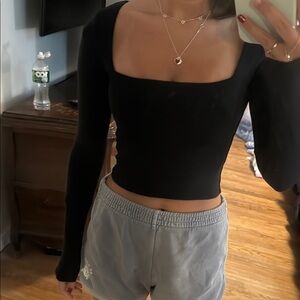 Babaton Black Fitted Crop Bodysuit